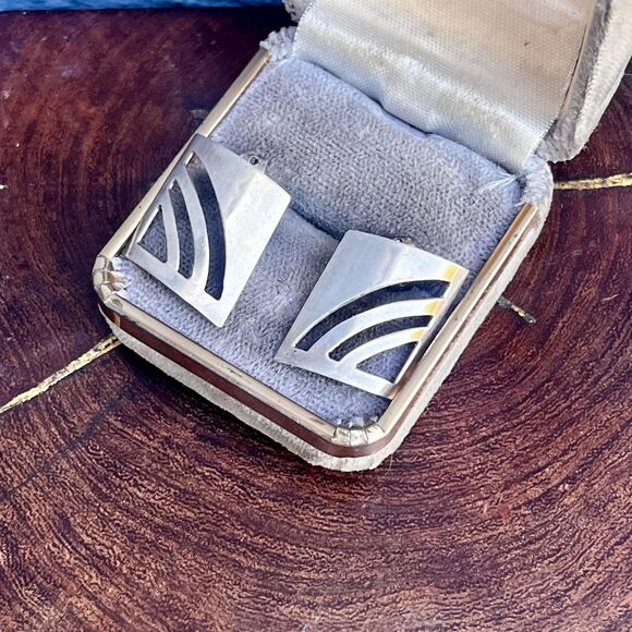 Vintage Modern Earrings in Sterling Silver Modernist geometric large studs - Picture 9 of 9